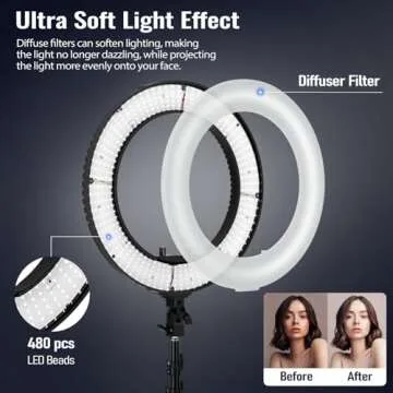 EMART 18-inch Ring Light with Stand, 65W Big Adjustable 3200-5500K LED Ringlight with Ultra-wide Lighting Area for Camera Photography, YouTube Videos, Makeup, Kit: Phone Holder, Remote, Soft Tube, etc