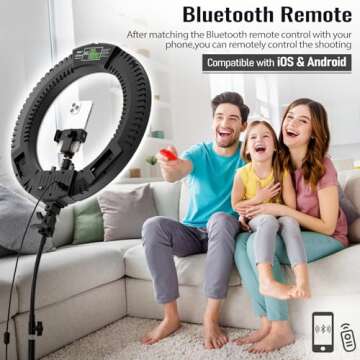 EMART 18-inch Ring Light with Stand, 65W Big Adjustable 3200-5500K LED Ringlight with Ultra-wide Lighting Area for Camera Photography, YouTube Videos, Makeup, Kit: Phone Holder, Remote, Soft Tube, etc