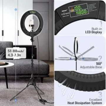EMART 18-inch Ring Light with Stand, 65W Big Adjustable 3200-5500K LED Ringlight with Ultra-wide Lighting Area for Camera Photography, YouTube Videos, Makeup, Kit: Phone Holder, Remote, Soft Tube, etc