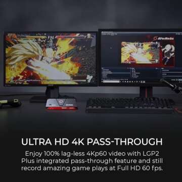 AVerMedia GC513 Live Gamer Portable 2 Plus Capture Card, 4K Pass-Through, 1080p60 Game Streaming, Recording, for Windows 11 & MacOS 10.13 or later