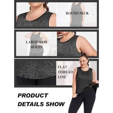 FOREYOND Plus Size Workout Tank Tops for Womens Lightweight Tank Tops Sleeveless Athletic Running Yoga Shirts Dark Grey