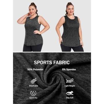 FOREYOND Plus Size Workout Tank Tops for Womens Lightweight Tank Tops Sleeveless Athletic Running Yoga Shirts Dark Grey