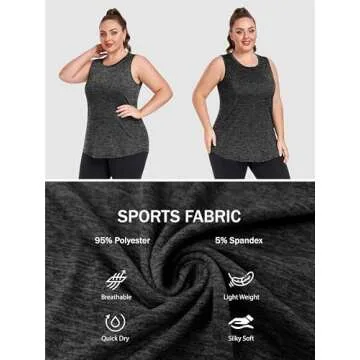 FOREYOND Plus Size Workout Tank Tops for Womens Lightweight Tank Tops Sleeveless Athletic Running Yoga Shirts Dark Grey