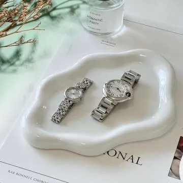 Ceramic Jewelry Dish for Women, Jewelry Tray Trinket Dish, Irregular Cloud Shape Ceramic Plate, Watch Keys Tray Ring Dish Holder for Mother's Day/Christmas/Thanksgiving/Birthday Gift(White)