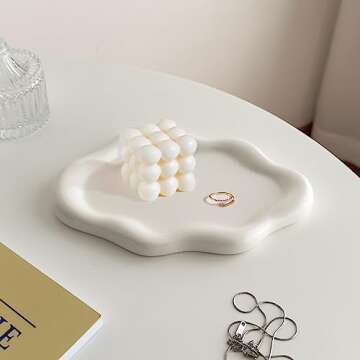 Ceramic Jewelry Dish for Women, Jewelry Tray Trinket Dish, Irregular Cloud Shape Ceramic Plate, Watch Keys Tray Ring Dish Holder for Mother's Day/Christmas/Thanksgiving/Birthday Gift(White)