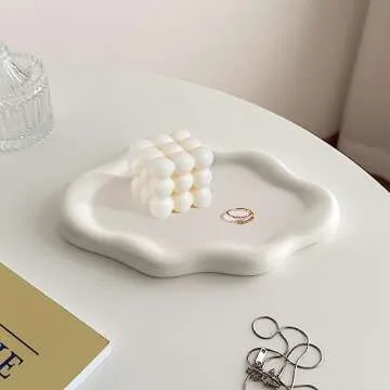 Ceramic Jewelry Dish for Women, Jewelry Tray Trinket Dish, Irregular Cloud Shape Ceramic Plate, Watch Keys Tray Ring Dish Holder for Mother's Day/Christmas/Thanksgiving/Birthday Gift(White)