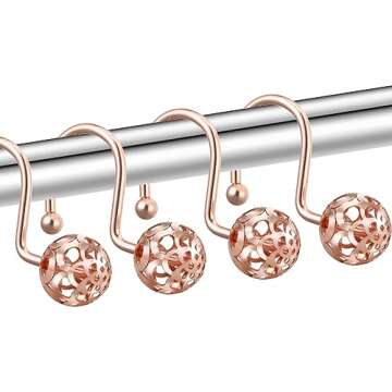 Gracelife Rustproof Rose Gold Shower Curtain Hooks - 12Pcs