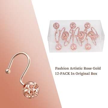 Gracelife Rustproof Rose Gold Shower Curtain Hooks - 12Pcs