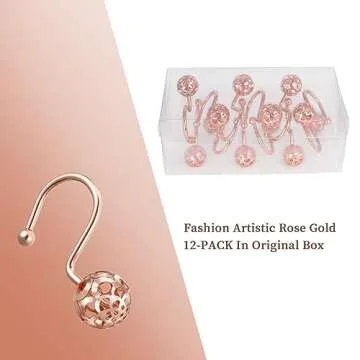 Gracelife Rustproof Rose Gold Shower Curtain Hooks - 12Pcs