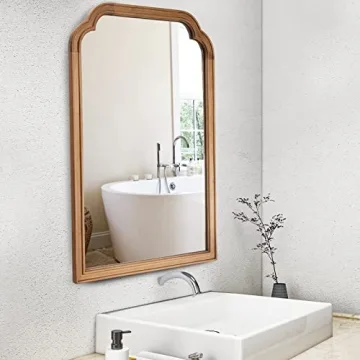 Elegant Wall Mirror in Natural Wood Finish for Home Decor