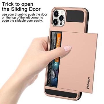 Vofolen Compatible with iPhone 12 Pro Case Wallet 5G Cover Credit Card Holder ID Slot Sliding Back Pocket Anti-Scratch Dual Layer Protective Compatible with iPhone 12 Pro 5G Rose Gold