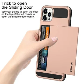 Vofolen Compatible with iPhone 12 Pro Case Wallet 5G Cover Credit Card Holder ID Slot Sliding Back Pocket Anti-Scratch Dual Layer Protective Compatible with iPhone 12 Pro 5G Rose Gold