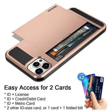 Vofolen Compatible with iPhone 12 Pro Case Wallet 5G Cover Credit Card Holder ID Slot Sliding Back Pocket Anti-Scratch Dual Layer Protective Compatible with iPhone 12 Pro 5G Rose Gold