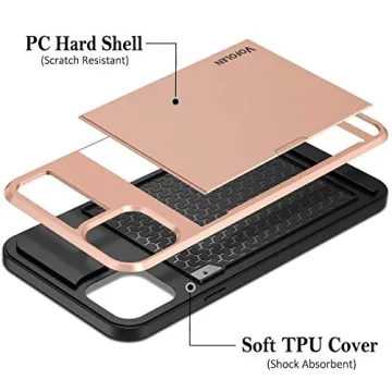 Vofolen Compatible with iPhone 12 Pro Case Wallet 5G Cover Credit Card Holder ID Slot Sliding Back Pocket Anti-Scratch Dual Layer Protective Compatible with iPhone 12 Pro 5G Rose Gold