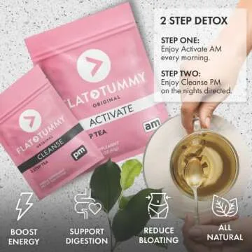 Flat Tummy Detox Tea (2 Week Program) – 2-Step Detox Tea to Boost Energy & Reduce Bloating* - All Natural Detox Cleanse w/ Green Tea, Lemon Balm, Dandelion, Fennel, & More - Digestion support