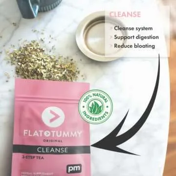Flat Tummy Detox Tea (2 Week Program) – 2-Step Detox Tea to Boost Energy & Reduce Bloating* - All Natural Detox Cleanse w/ Green Tea, Lemon Balm, Dandelion, Fennel, & More - Digestion support