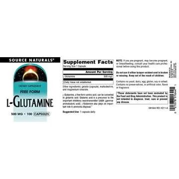 Source Naturals L-Glutamine - Free Form Amino Acid That Supports Metabolic Energy - 100 Capsules