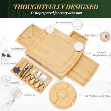 Zuplo Large Charcuterie Board Gift Set - Bamboo Cheese Board and Knife Set: Wooden Tray Movie Night ...