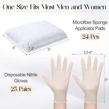 Ziliny 24 Set Wood Stain Applicators and Disposable Latex Gloves Microfiber Stain Sponge Pads for Wood Stain and Oil Based Finishes (White)