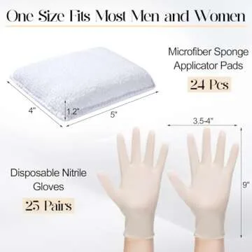 Ziliny 24 Set Wood Stain Applicators and Disposable Latex Gloves Microfiber Stain Sponge Pads for Wood Stain and Oil Based Finishes (White)