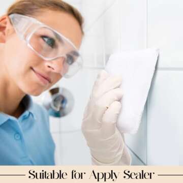 Ziliny 24 Set Wood Stain Applicators and Disposable Latex Gloves Microfiber Stain Sponge Pads for Wood Stain and Oil Based Finishes (White)