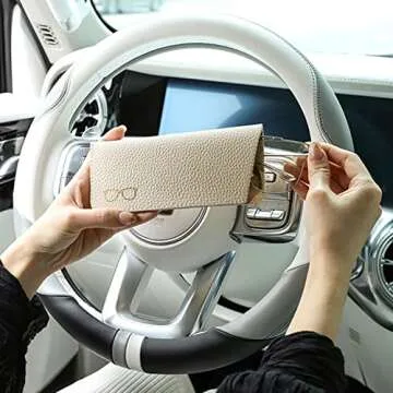 K Luxury Women's Eyeglass Case Leather Soft Holder Pocket Cases Slim Travel Pouch for Sunglasses Eyeglasses Readers (Beige)