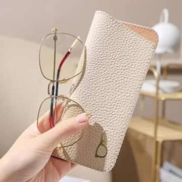 K Luxury Women's Eyeglass Case Leather Soft Holder Pocket Cases Slim Travel Pouch for Sunglasses Eyeglasses Readers (Beige)
