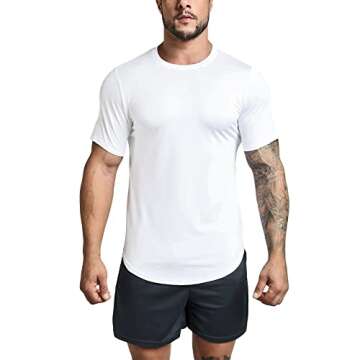 GYM REVOLUTION Men's 5 Pack Workout Gym Hipster Curved Hem Muscle Fitness Hip Hop T Shirts Black White Blue Green Grey M