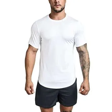 GYM REVOLUTION Men's 5 Pack Workout Gym Hipster Curved Hem Muscle Fitness Hip Hop T Shirts Black White Blue Green Grey M