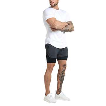 GYM REVOLUTION Men's 5 Pack Workout Gym Hipster Curved Hem Muscle Fitness Hip Hop T Shirts Black White Blue Green Grey M