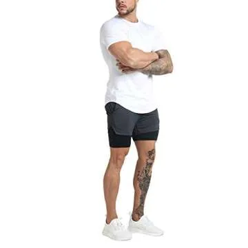GYM REVOLUTION Men's 5 Pack Workout Gym Hipster Curved Hem Muscle Fitness Hip Hop T Shirts Black White Blue Green Grey M