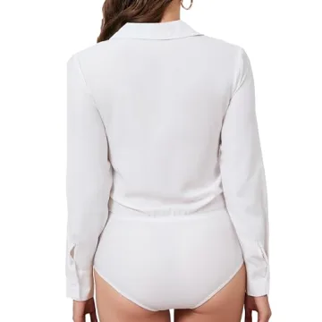 Stylish PBQOA Women's Button Down Bodysuit Blouse