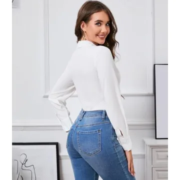 Stylish PBQOA Women's Button Down Bodysuit Blouse