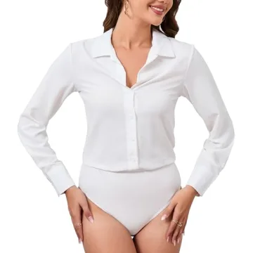 Stylish PBQOA Women's Button Down Bodysuit Blouse