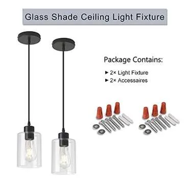 KLSS Modern Black Farmhouse Clear Glass Cylinder Pendant Light Fixture,Island Lights for Kitchen,Mini Pendant Lighting for Kitchen Island Decor - 4.75 Inch Shade 58 Inch Cord (Black 2 Pack)