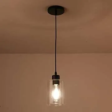 KLSS Modern Black Farmhouse Clear Glass Cylinder Pendant Light Fixture,Island Lights for Kitchen,Mini Pendant Lighting for Kitchen Island Decor - 4.75 Inch Shade 58 Inch Cord (Black 2 Pack)