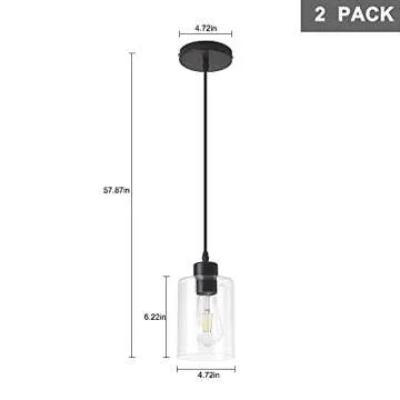 KLSS Modern Black Farmhouse Clear Glass Cylinder Pendant Light Fixture,Island Lights for Kitchen,Mini Pendant Lighting for Kitchen Island Decor - 4.75 Inch Shade 58 Inch Cord (Black 2 Pack)