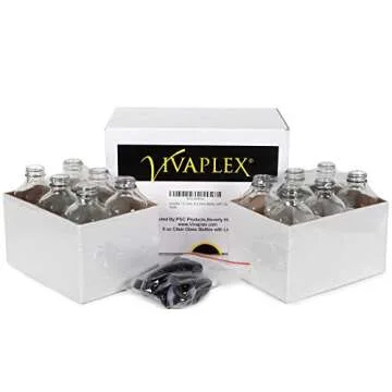 Vivaplex 12 Clear Glass Bottles with Black Lids for Extracts