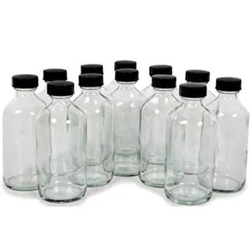 Vivaplex 12 Clear Glass Bottles with Black Lids for Extracts