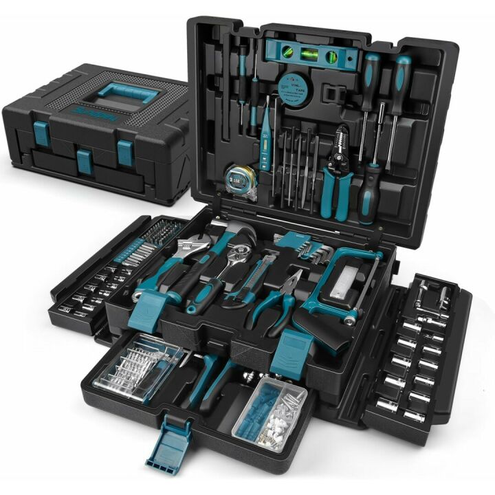 Sundpey 379-PCs Home Tool Kit - Portable Complete Household and Auto Repair Tool Set - Hand General Basic Tool Box Storage Case with Drawer - Full Basic Toolkit for Handyman & Diyer & Homeowner