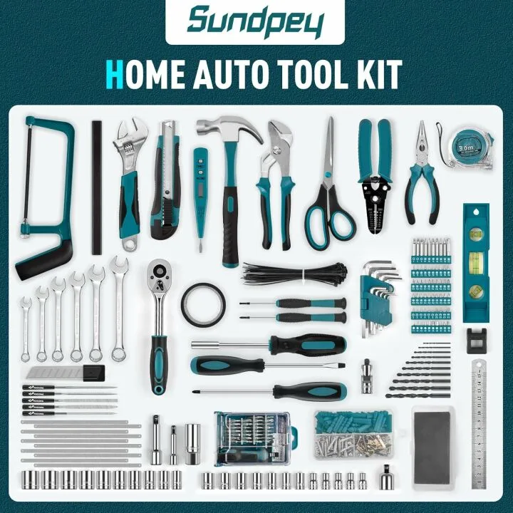 Sundpey 379-PCs Home Tool Kit - Portable Complete Household and Auto Repair Tool Set - Hand General Basic Tool Box Storage Case with Drawer - Full Basic Toolkit for Handyman & Diyer & Homeowner