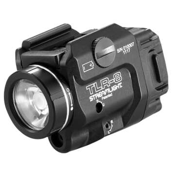 Streamlight 69410 TLR-8 500-Lumen Tactical Weapon Light with Integrated Red Aiming Laser Designed Exclusively and Solely for Select Handguns, Includes Rail Locating Keys, Black