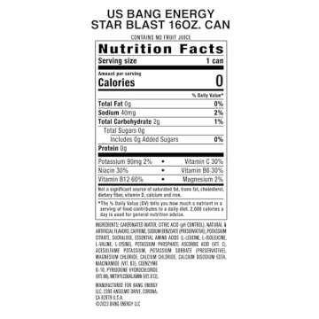 Bang Energy Star Blast, Sugar-Free Energy Drink, 16 Ounce (Pack of 12)