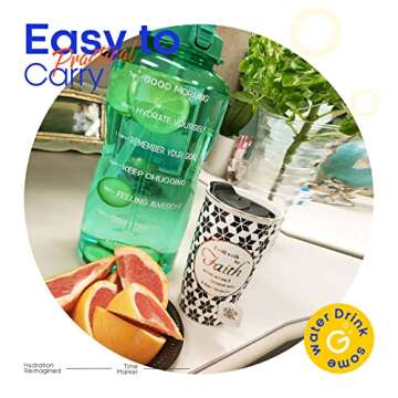 Giotto Large 1 Gallon/128oz (When Full) Motivational Water Bottle with Time Marker & Straw, Leakproof Tritan BPA Free, Ensure You Drink Enough Water Daily for Fitness, Gym and Outdoor Sports-Green