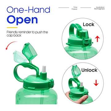 Giotto Large 1 Gallon/128oz (When Full) Motivational Water Bottle with Time Marker & Straw, Leakproof Tritan BPA Free, Ensure You Drink Enough Water Daily for Fitness, Gym and Outdoor Sports-Green