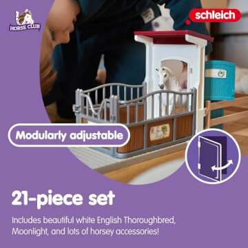 Schleich Horse Club — Horse Stall Extension Play Set for Children, 21 Piece Horse Stable Play Set with Horse Toys for Girls and Boys Ages 5+