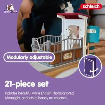 Schleich Horse Club — Horse Stall Extension Play Set for Children, 21 Piece Horse Stable Play Set with Horse Toys for Girls and Boys Ages 5+