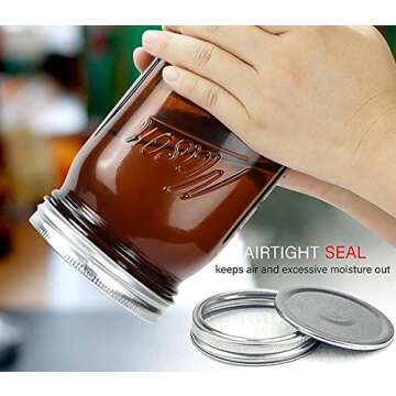 Polytun Amber Glass Mason Jars 32 oz Wide Mouth with Airtight Lids and Bands 6 Pack, Amber Clear Gla...