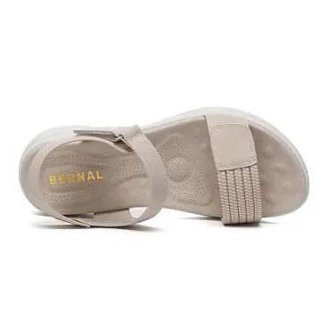 Bernal Women's Fashion Walking Sandals Comfortable Breathable Sandals Adjustable Athletic Sport Shoes for Outdoors(Beige1 5)