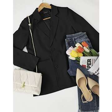 MEROKEETY Women's 2024 Fall Casual Blazers Long Sleeve Lapel Open Front Button Work Blazer Jackets with Pockets, Black, M